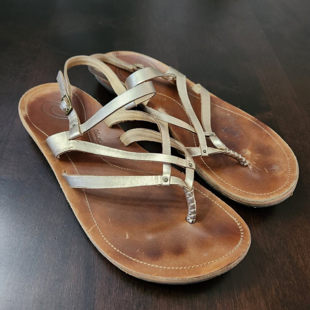 OluKai U'i Ko'o Metallic Leather Sandals Size 10